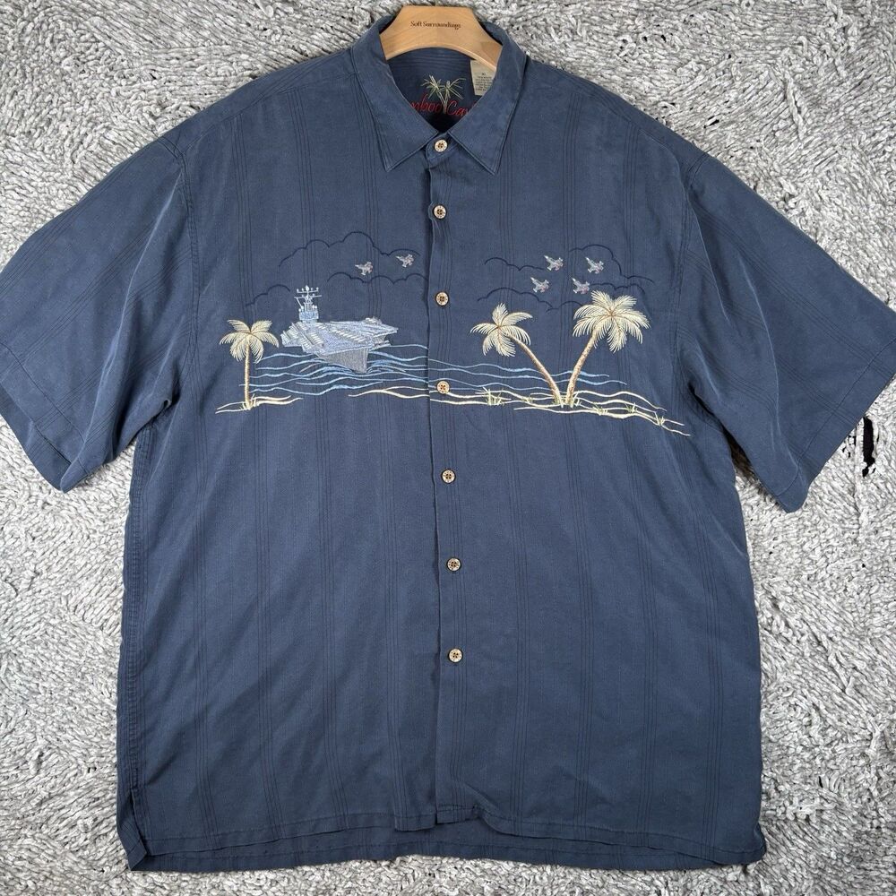 Bamboo Cay Hawaiian Shirt Men’s XL Navy Ship Print Air Force Embroidered